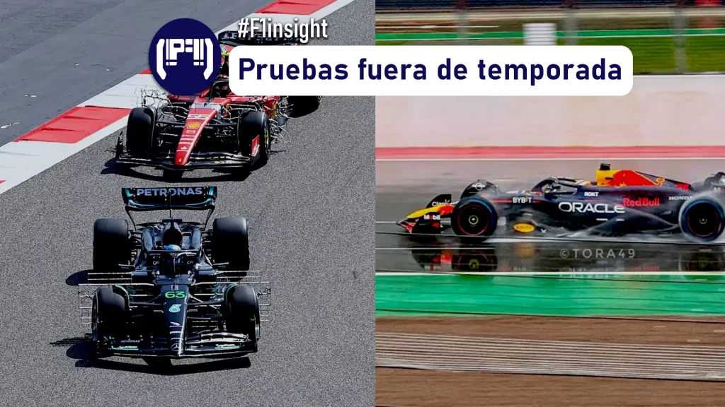 Oracle Red Bull Racing, Scuderia Ferrar y Mercedes AMG realizando pruebas fuera de temporada f1. Imagen para F1Insight.